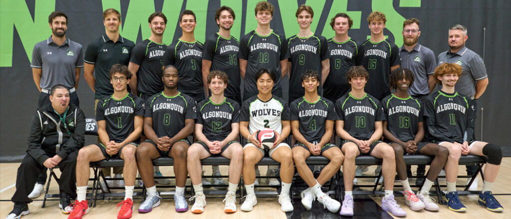 Algonquin Wolves men's volleyball team group photo.