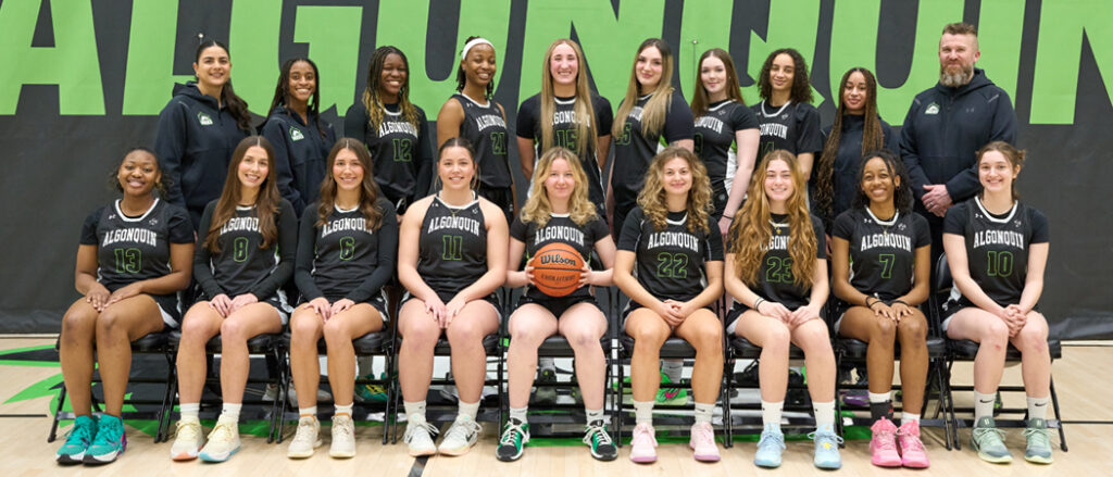 Algonquin Wolves women's basketball team group photo.