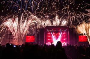 Fireworks above the stage during concert