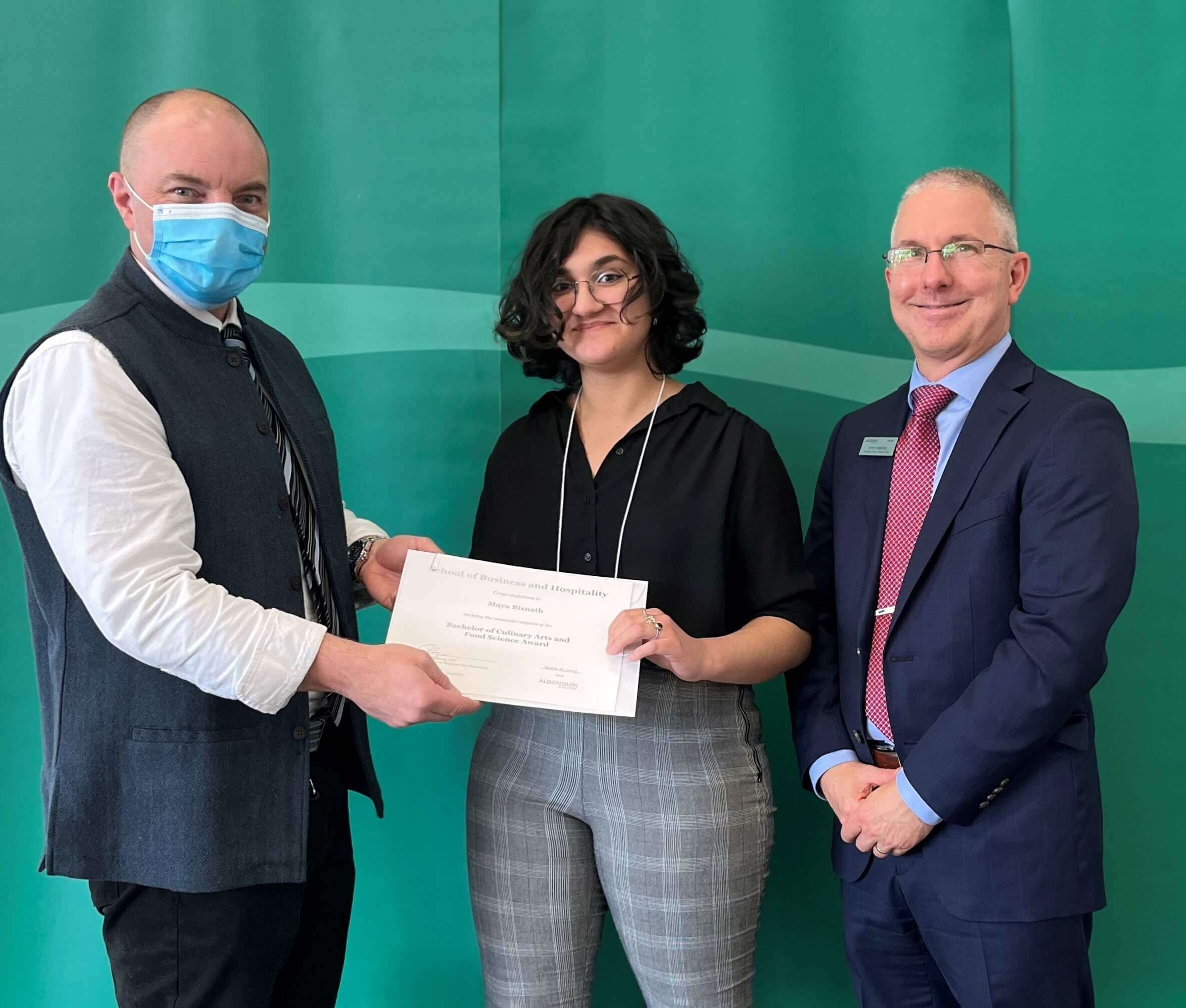 Student Maya Bisnath, Recipient of Bachelor of Culinary Arts and Food Science with professorsAward