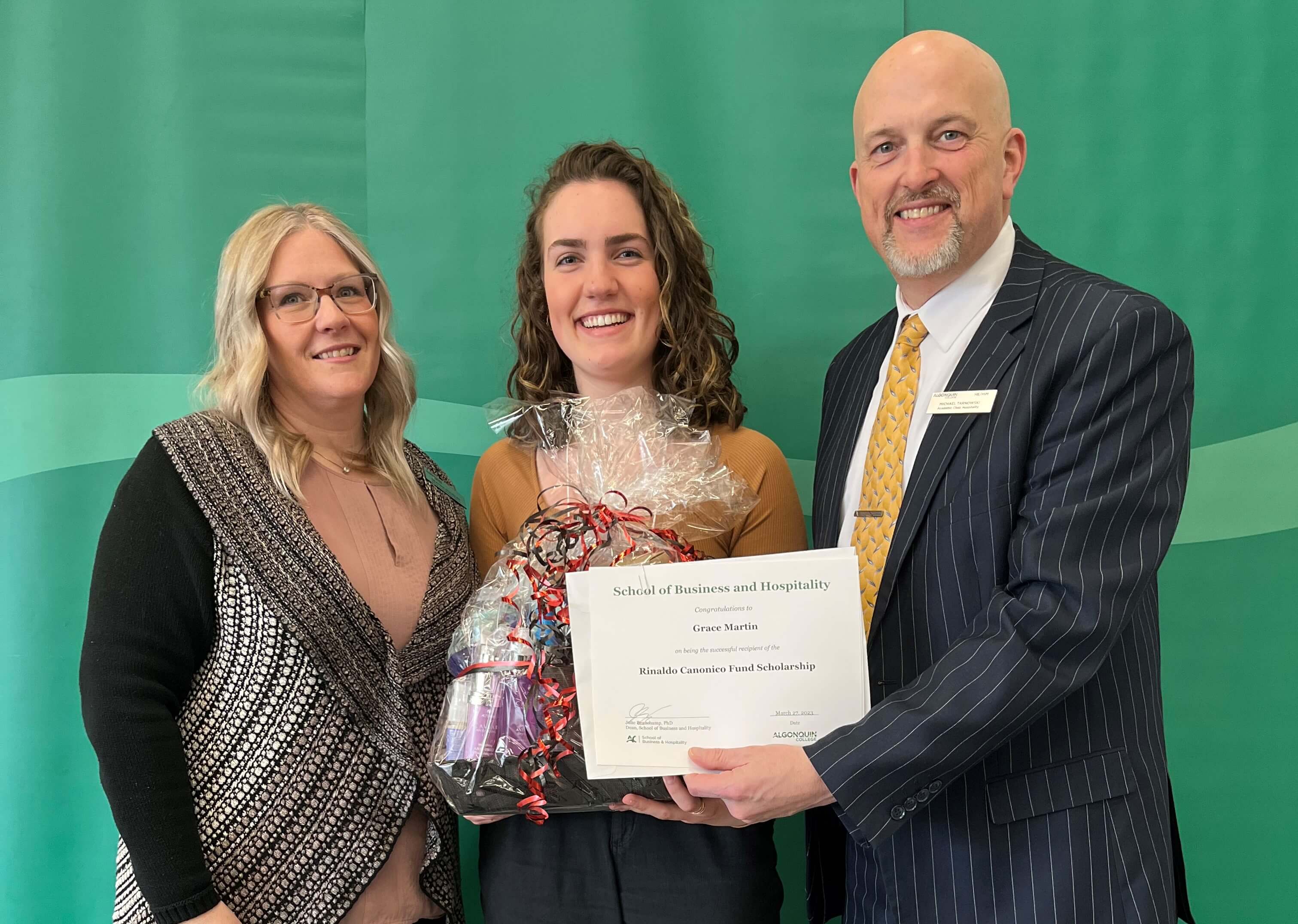 Student Grace Martin, Recipient of the Rinaldo Canonico Fund Scholarship, with professors