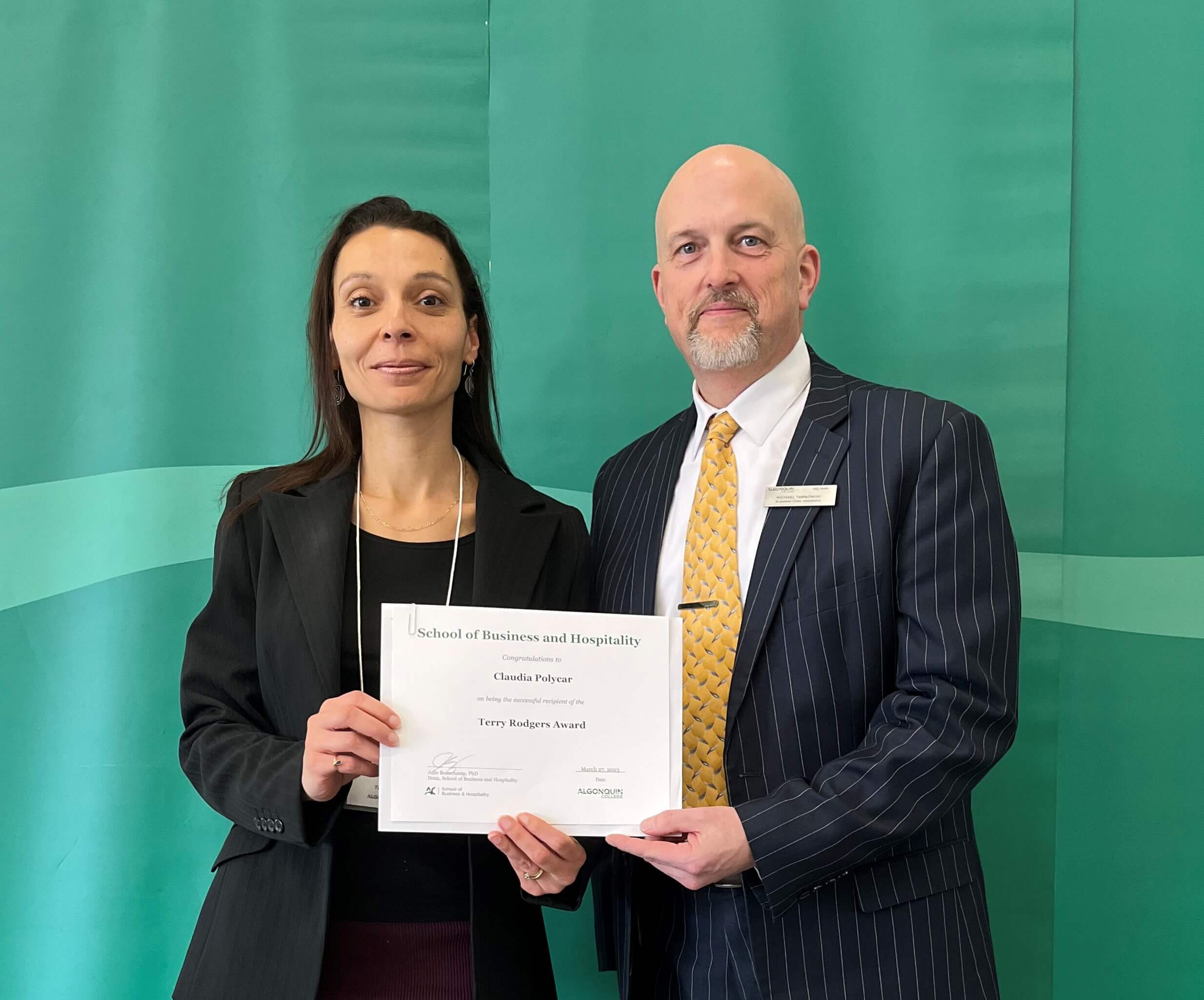 Student Claudia Polycar, Recipient of the Terry Rodgers Award, with professor