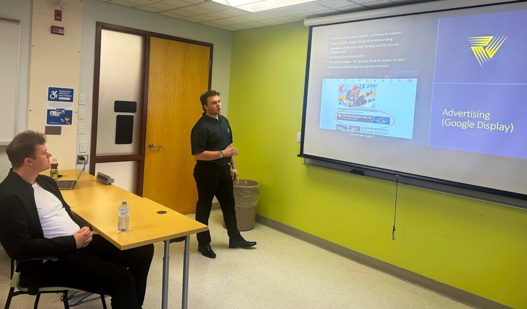 Bachelor of Commerce Marketing student presenting to industry