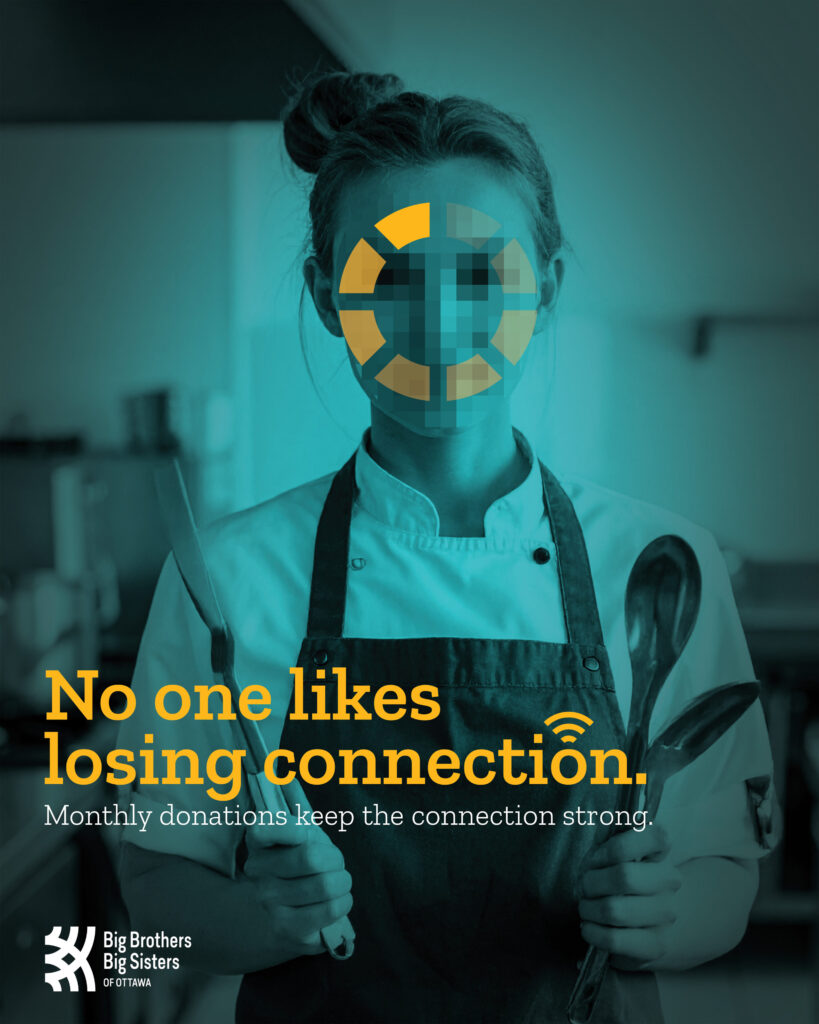 female chef with loading circle covering face Ad program