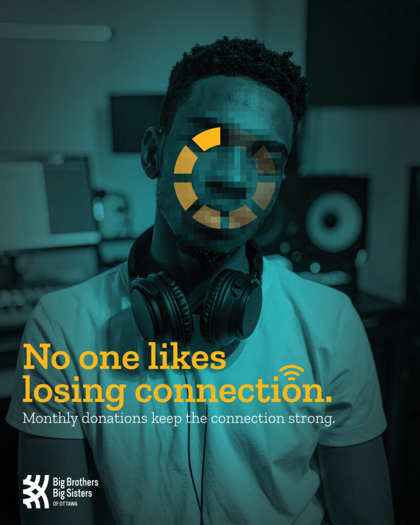male with headphones with loading circle covering face - Ad program