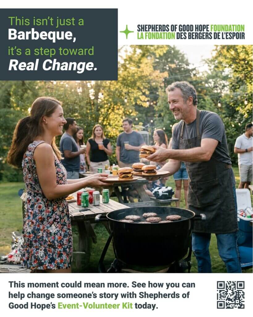 Man handing over tray of hamburgers to woman at BBQ