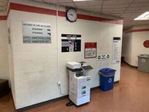 An image of a Ricoh multi function printer located on the third floor of B building near room B382