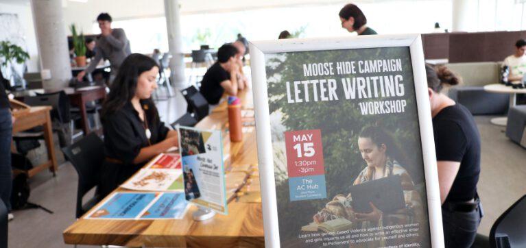 Attendees gather at the Moose Hide Campaign letter writing workshop on May 15.