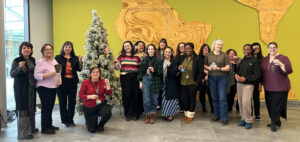 group assembles with handmade ornaments