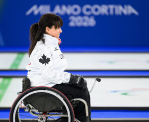 Collinda Joseph competes with the Canadian Paralympic Wheelchair Curling Team competes against China at the 2026 Paralympic Games in Cortina, Italy on March 10, 2026.