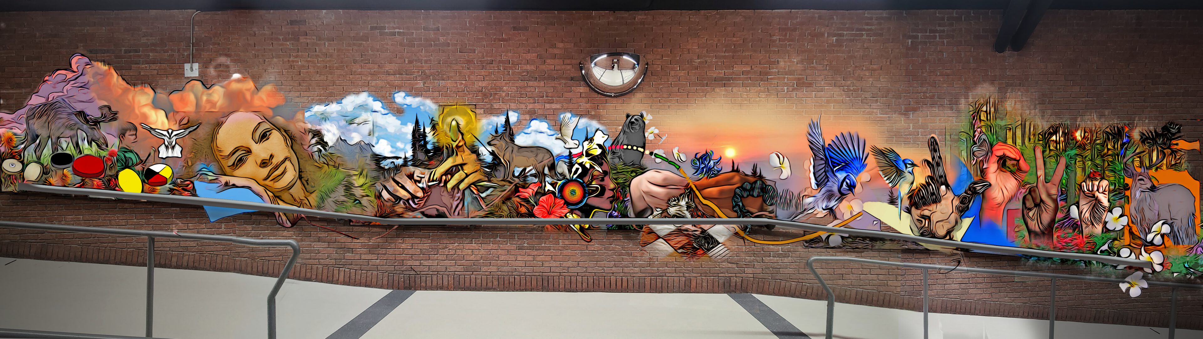 Colourful mural on brick wall - Nature, Indigenous, Sign Language, Animals, Nature, Inclusion