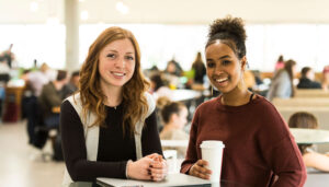 woman in technology lab with blue collared shirt