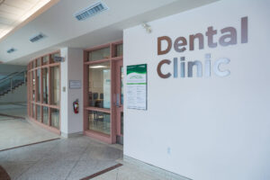 Front entrance to Dental Clinic with glass windows and door