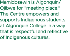 Mamidosewin is Algonquin/Ojibwe for “meeting place.” The Centre empowers and supports Indigenous students at Algonqui...