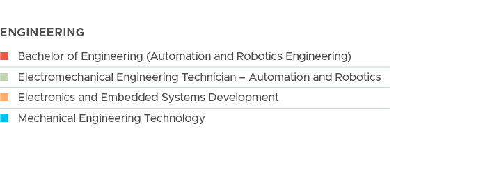 Engineering,n Bachelor of Engineering (Automation and Robotics Engineering),n Electromechanical Engineering Technicia...