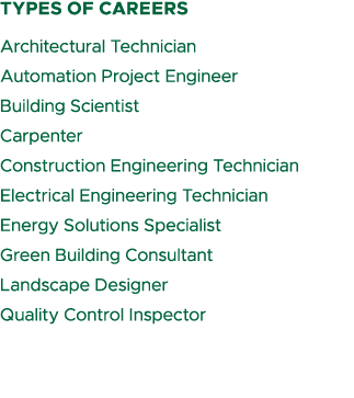 types of careers Architectural Technician Automation Project Engineer Building Scientist Carpenter Construction Engin...