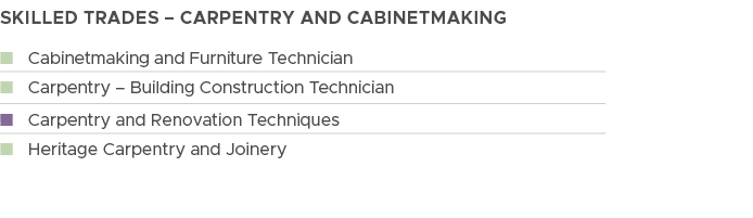 Skilled Trades – Carpentry and Cabinetmaking , n Cabinetmaking and Furniture Technician, n Carpentry – Building Const...