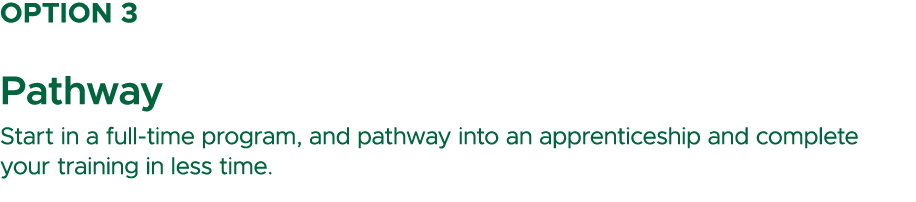 Option 3 Pathway Start in a full time program, and pathway into an apprenticeship and complete your training in less ...