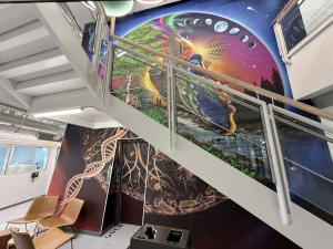 close up of stair mural