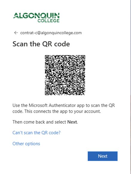 step for scanning QR code for MFA setup