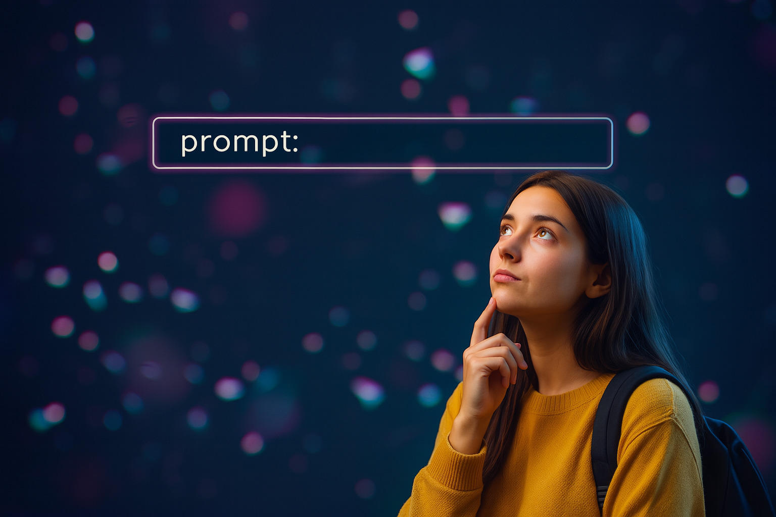 Woman looking at a prompt entry box