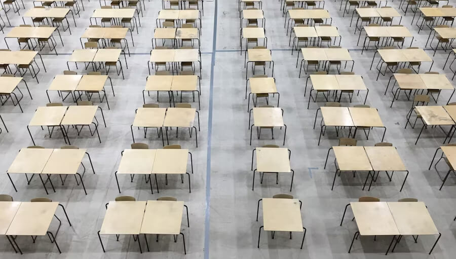Desks in orderly rows