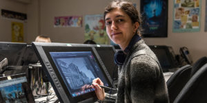 student working in animation lab