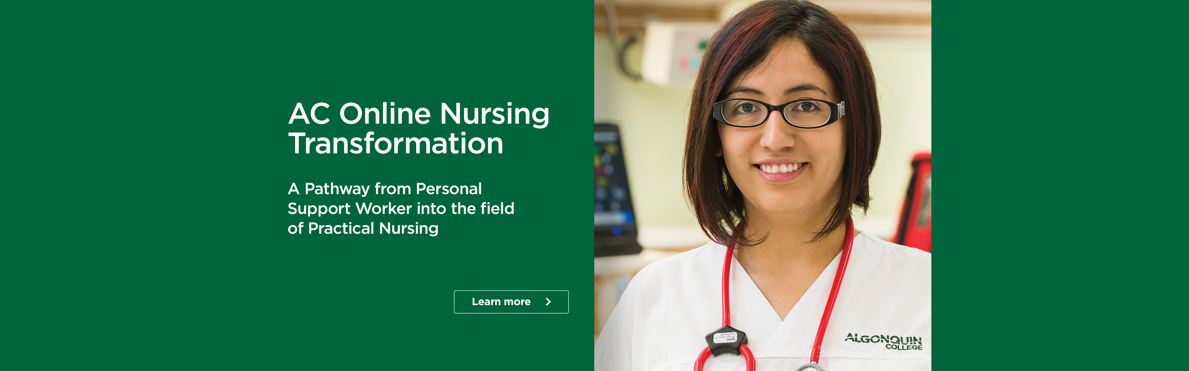 Nursing student smiling and wearing white scrubs