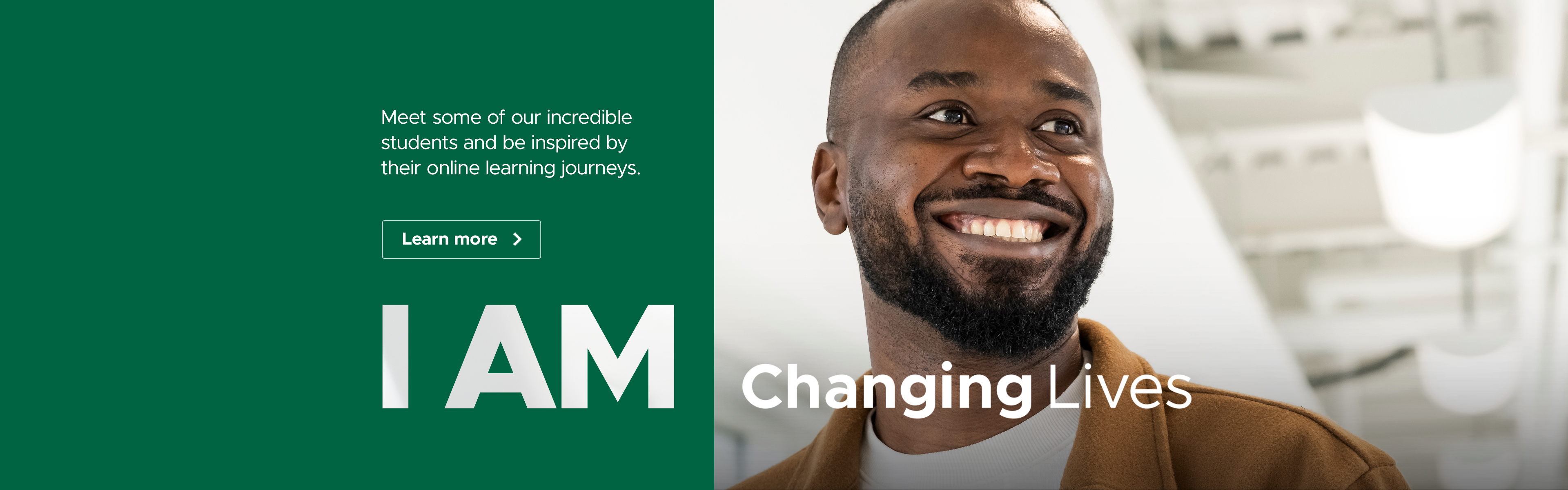 Web banner featuring smiling AC Online alumn Samuel