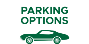 Green text all capitals: "Parking Options" Underneath is a green silhouette of a car.