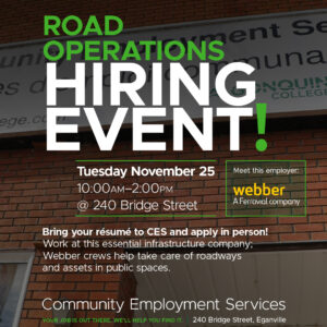 Road Operations Hiring Event in Eganville on November 25th.