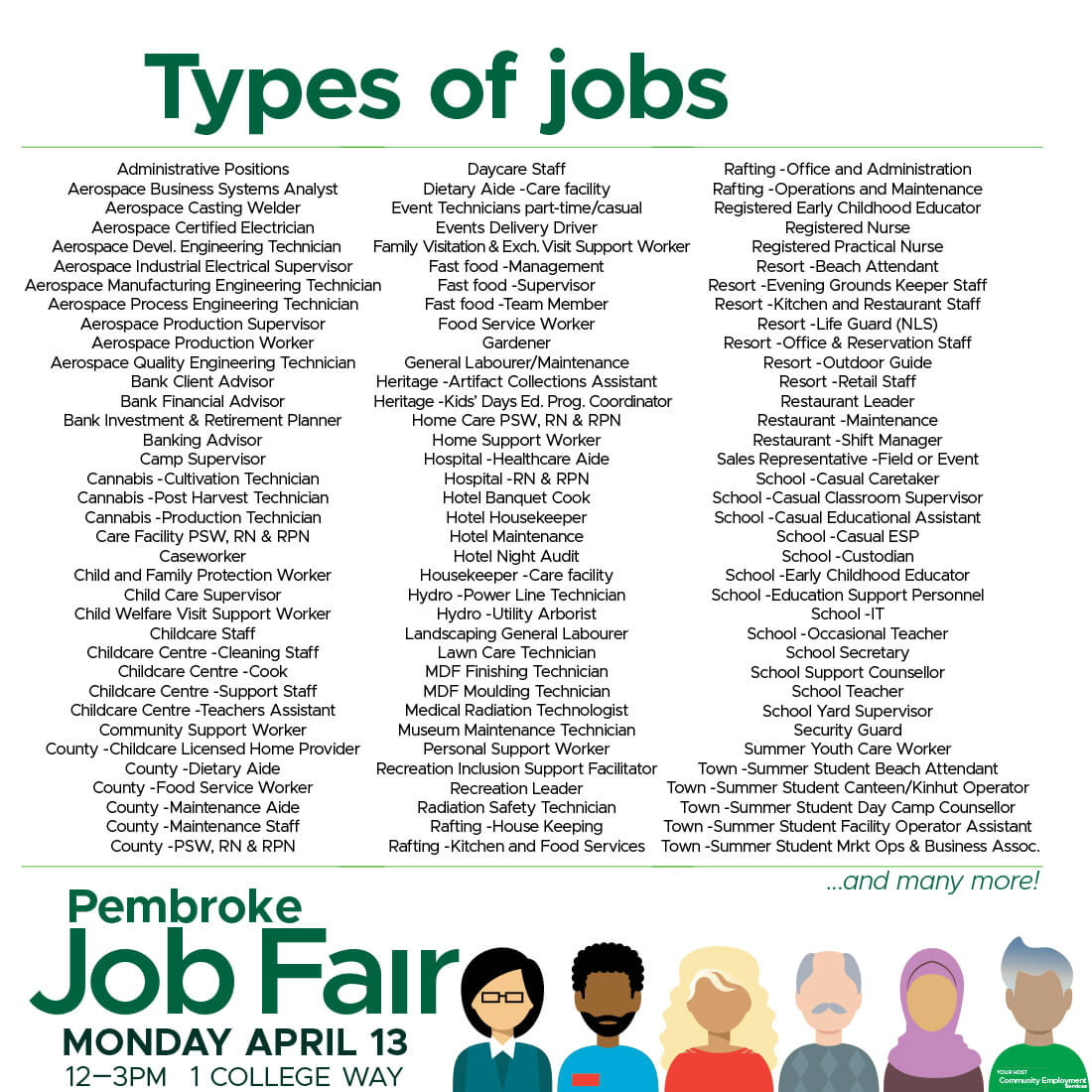 Pembroke Job Fair 2026 participating employer types of jobs
