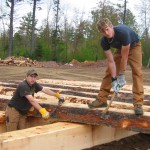 forestry technician students building raft