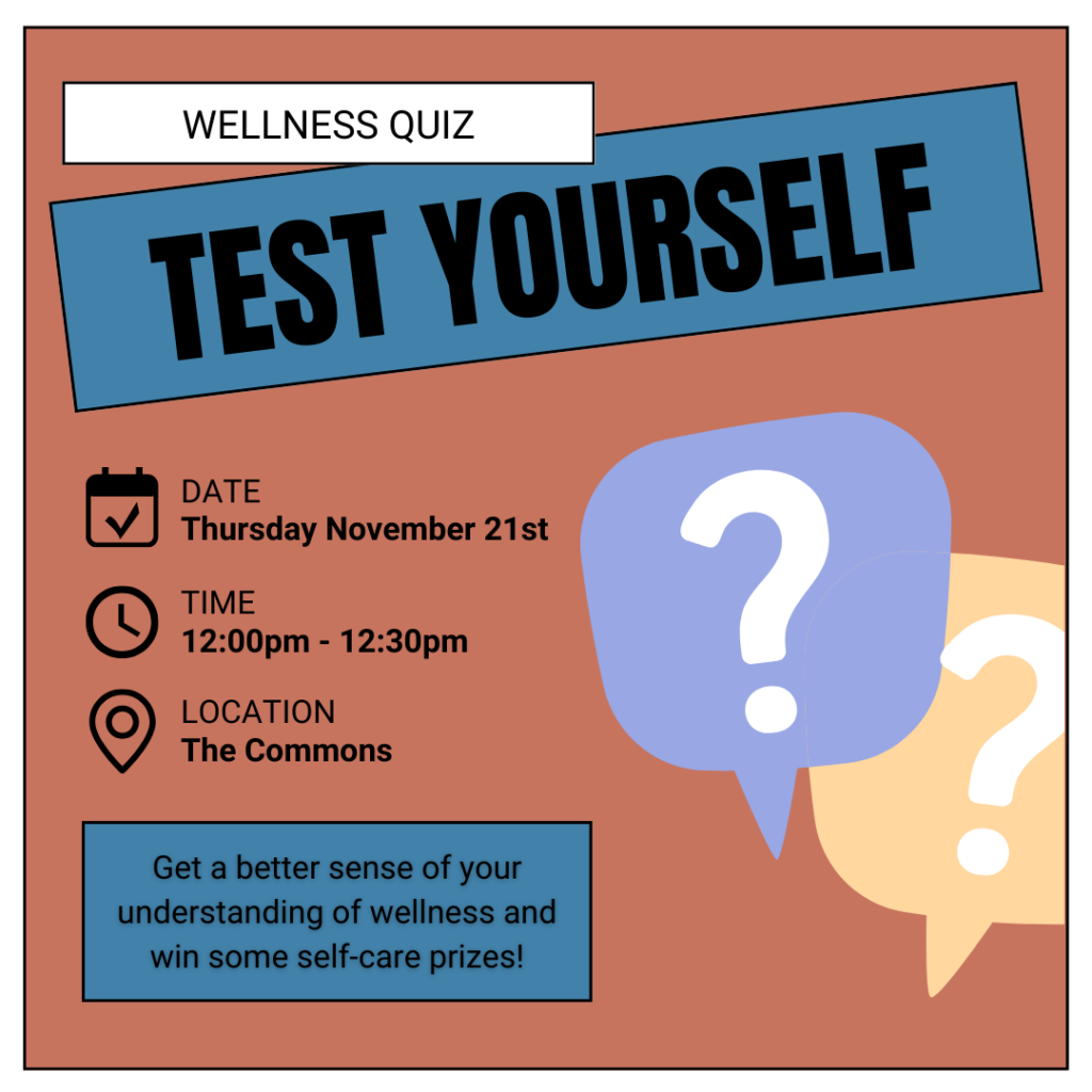 Wellness Quiz on Thursday, November 21 from 12:00 - 12:30pm in the Commons