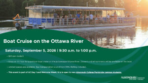 A promotional banner for the Ottawa River Boat Cruise scheduled for Saturday, September 5