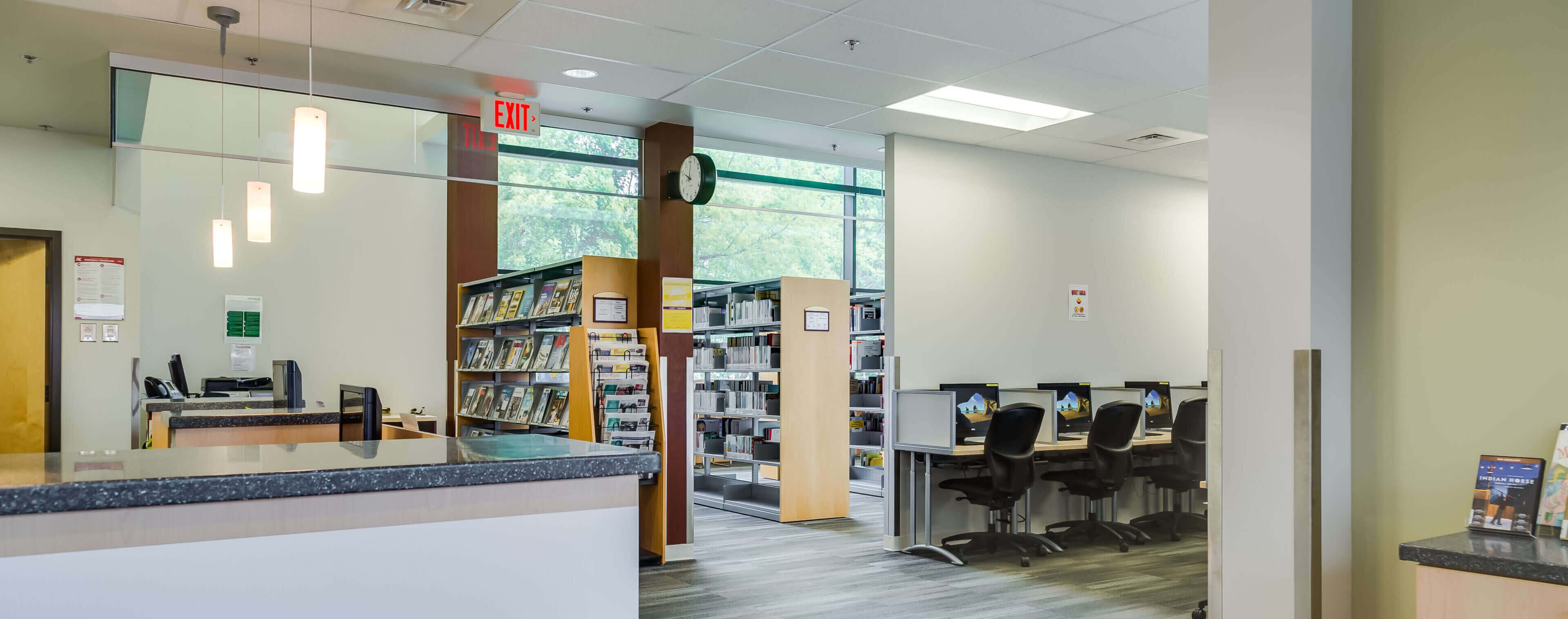 The beautiful Pembroke Campus Library is a great place to study and access resources.