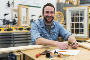 Heritage carpentry student in the shop working on a project