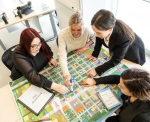 Students involved in a public safety exercise in class involving an emergency plan.