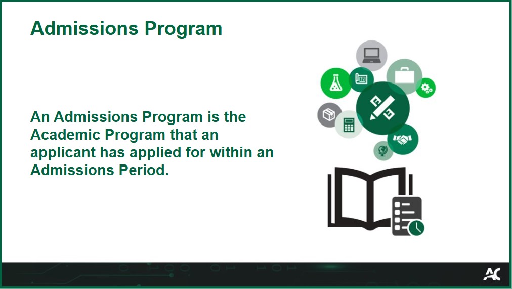 An Admissions Program is the Academic Program that an applicant has applied for within an Admissions Period.