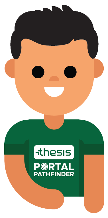 Student avatar wearing a t-shirt with the text, 'thesis portal pathfinder'.