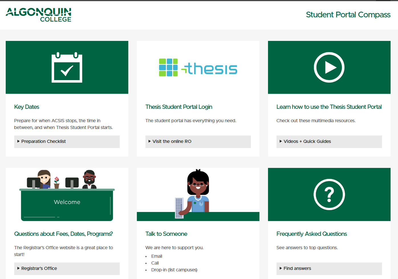 A screenshot of a webpage with links to student resources.