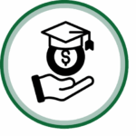 A hand holding a Dollar Sign wearing a Graduation Cap