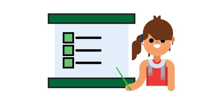 An employee avatar beside a screen with checkboxes