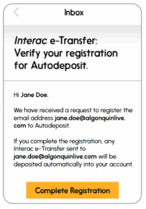Step 5: Interac e-Transfer set up confirmation.