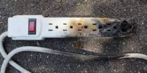 A burned and melted power strip.