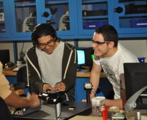 Photonics students in photonics lab at Algonquin College