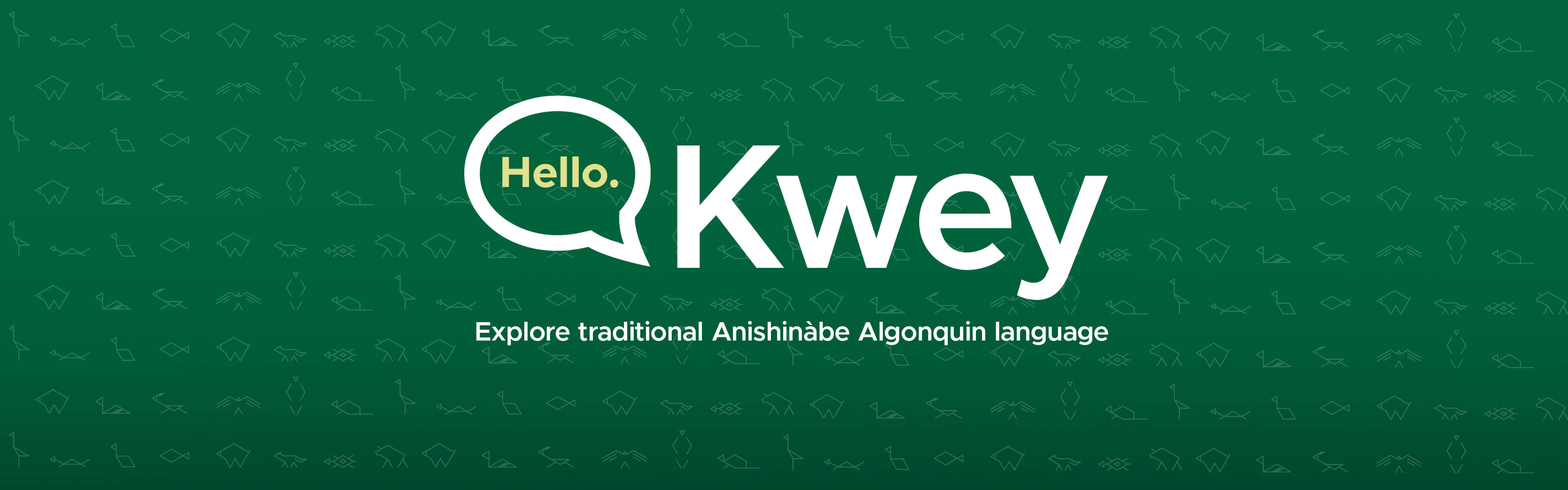 Kwey Logo. Includes balloon caption and stick drawings of Indigenous animals seen on the Ottawa campus