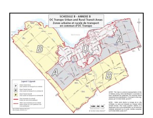 Map of OC Transpo Rural and Urban Transit Areas